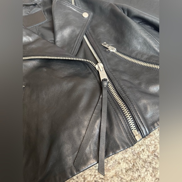 All Saints DALBY CROPPED LEATHER BIKER JACKET - Picture 4 of 8